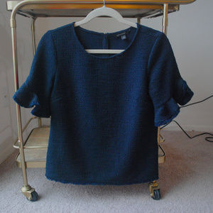 Banana Republic navy boucle knit short-sleeve top